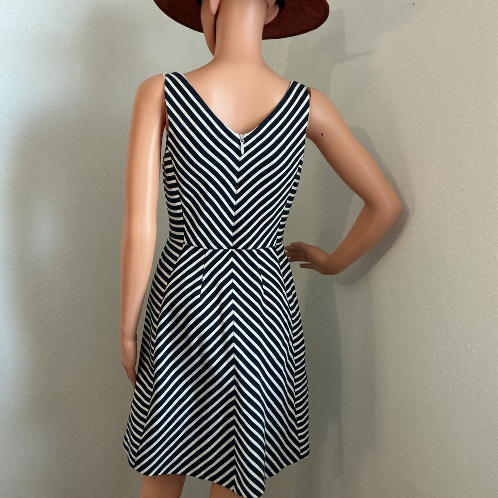 Maeve Striped Fit & Flare Dress Navy White Size 4 - Picture 4 of 10